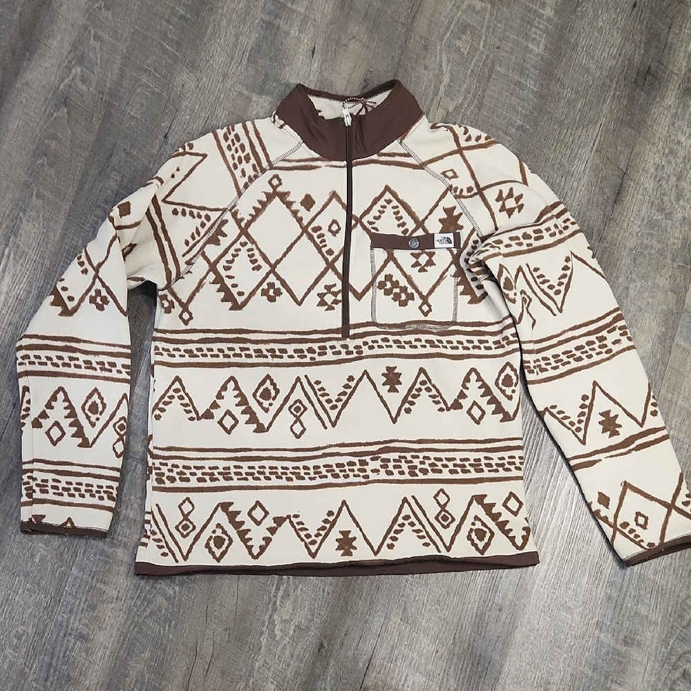 The North Face Brown and Cream Zip Up Sweater